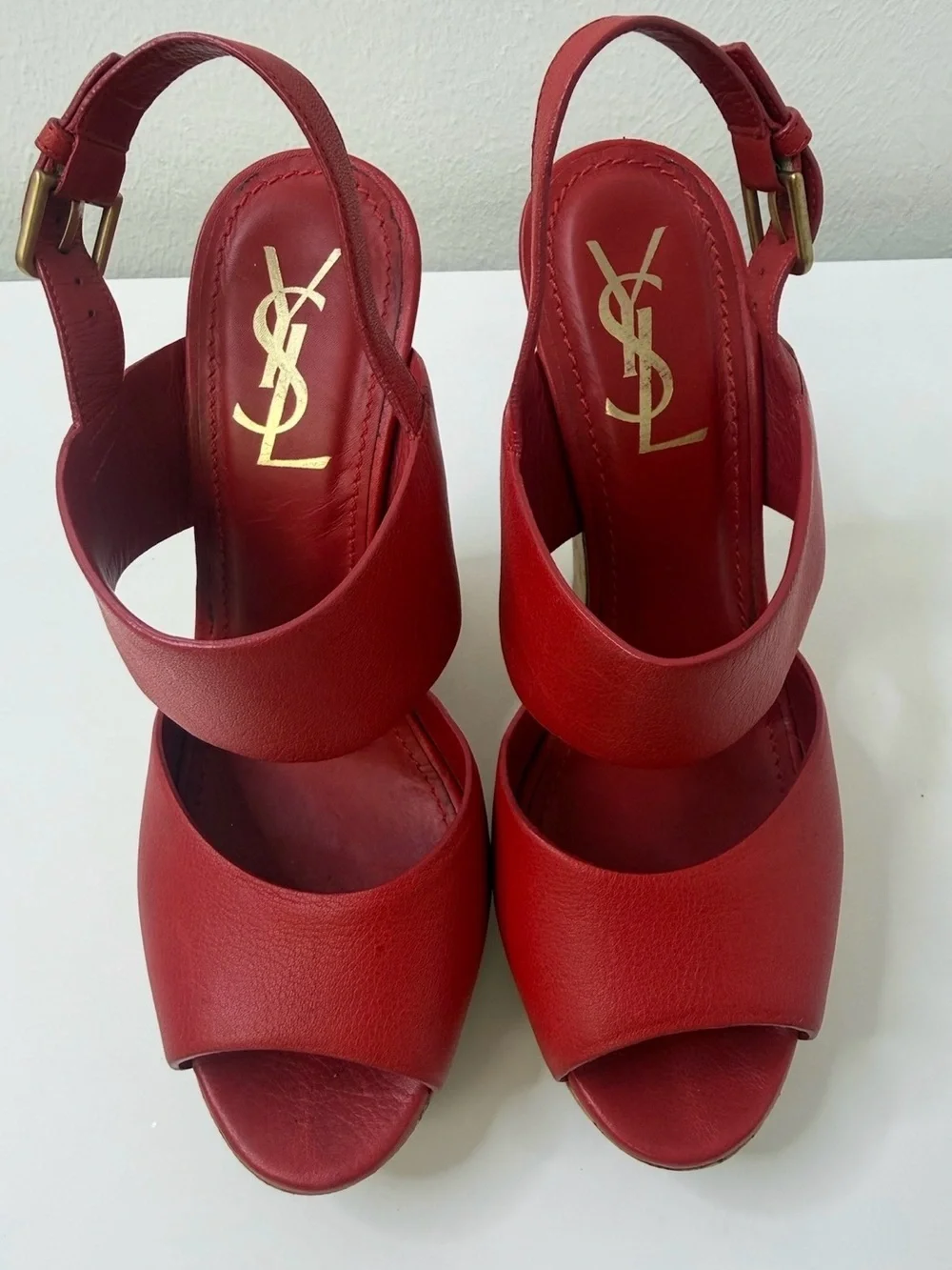 Yves Saint Laurent Deauville Red Cork Wedge Sandal Size 8 to 8.5